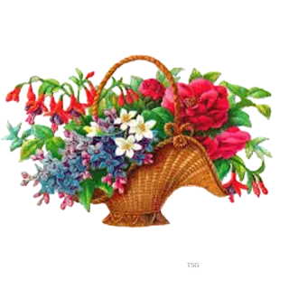💐 flores, cesta, arranjo floral, buquê, flores vermelhas, flores brancas, flores lilás, vintage telegram sticker