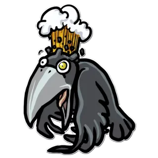 🤯 krähe, bier, cartoon, tier, vogel, getränk, alkohol whatsapp sticker