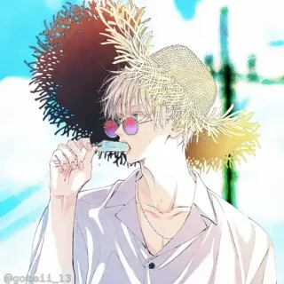 💠 @gokaii_13 Anime, Verano, Helado, Sombrero, Gafas de sol, Masculino, Arte digital whatsapp sticker