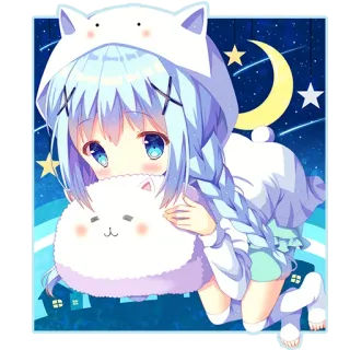 😴 애니메이션, 소녀, 귀여운, 카와이, 만화, 달, 별 telegram sticker