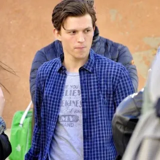 😐 Tom Holland IF YOU BELIEVE IN YOURSELF ANYTHING IS POSSIBLE Tom Holland, acteur, célébrité, portrait, homme, chemise à carreaux telegram sticker