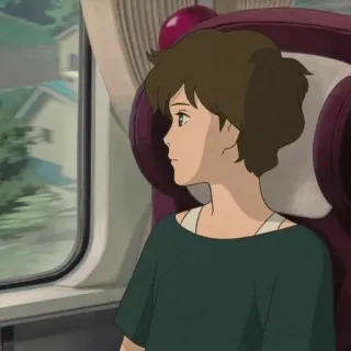 🗻 动漫, 女孩, 火车, 窗户, 卡通 telegram sticker