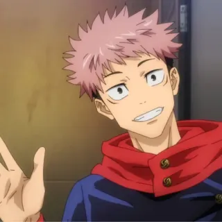 😄 Yuji Itadori Jujutsu Kaisen Аниме, Персонаж, Jujutsu Kaisen, Юдзи Итадори, Улыбается, Машет рукой telegram sticker