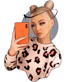 🤳 셀카, 여자, 만화, 일러스트, 소녀, 인물 사진, 호피 무늬 telegram sticker