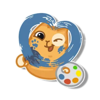 💙 gato, artista, lindo, corazón, pintura telegram sticker