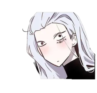 😳 +BEUT+ sticker, dessin animé, anime, cheveux blancs, personnage, BEUT whatsapp sticker