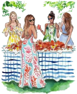 👭 femmes, fête, table, boissons, mode, rassemblement telegram sticker