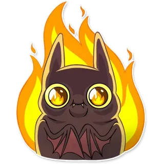😀 蝙蝠, 可爱, 卡通, 火焰, 贴纸, 动物, 万圣节, 插图 telegram sticker