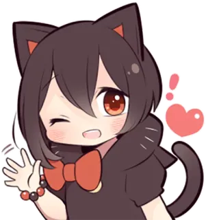 👋 Anime, Garota gato, Kawaii, Acenando, Coração whatsapp sticker