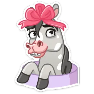 🎁 cheval, noeud, animal, autocollant, dessin animé, mignon telegram sticker