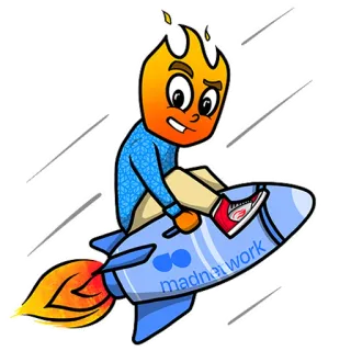 🚀 madnet.work foguete, chama, desenho animado, site, internet, mascote telegram sticker