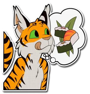 🍣 tiger, sushi, food, thinking, animal, cartoon, furry telegram sticker