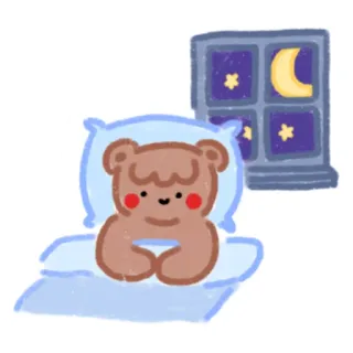 😴 熊, 睡觉, 夜晚, 月亮, 星星, 枕头, 床 telegram sticker