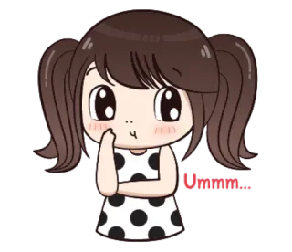 😳 Hmmm... desenho animado, garota, pensando, hmm, fofo whatsapp sticker