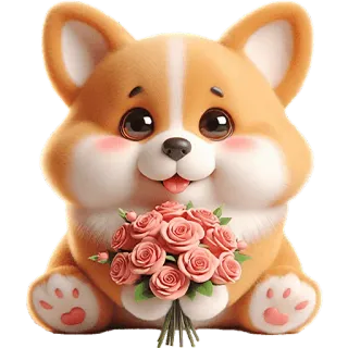 💐 corgi, cão, cachorro, flores, rosas, fofo, adesivo telegram sticker