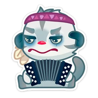 😒 binatang, kucing, musik, akordeon, kartun, stiker, sedih, alat musik telegram sticker