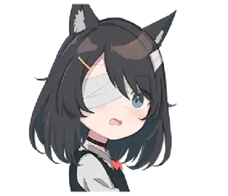 😫 Anime meisje, Eén oog, Schattig, Verbonden oog, Kattenoren telegram sticker