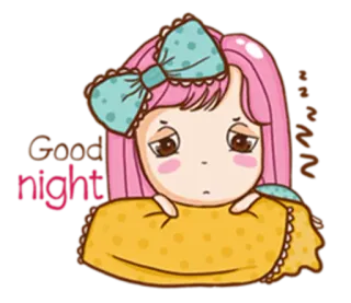 🌙 Good night Gute Nacht, Schlaf, Cartoon, Süß, Rosa Haare telegram sticker