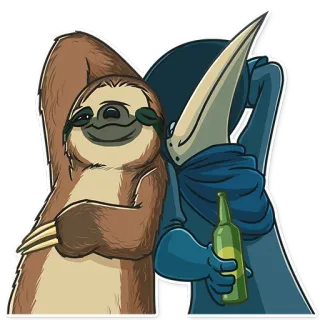 🍺 bradipo, uccello, bere, bottiglia, cartone animato, animale, amicizia whatsapp sticker