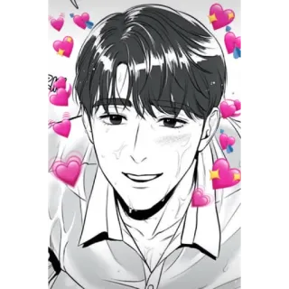 😘 man, love, hearts, cute, cartoon, black and white telegram sticker