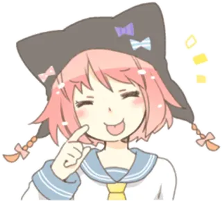 😝 Anime, Garota, Kawaii, Fofo, Orelhas de gato, Cabelo rosa, Sorriso, Feliz telegram sticker