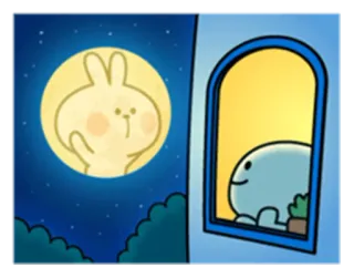 🌙 Hase, Figur, Mond, Fenster, süß, Cartoon whatsapp sticker