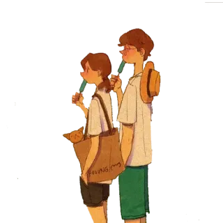 🍨 FOYOUNG pasangan, berjalan, cinta, kartun, lucu, musim panas, topi, tas, kucing telegram sticker