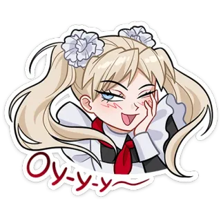 😏 Оу-у-у Аниме, Девушка, Милый, Стикер, Блондинка, Счастливый whatsapp sticker