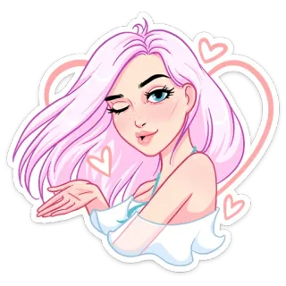😘 аниме девушка, воздушный поцелуй, розовые волосы, сердце, наклейка telegram sticker