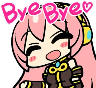 😄 Megurine Luka Vocaloid Bye Bye аниме, милый, пока, машет рукой, Вокалоид telegram sticker