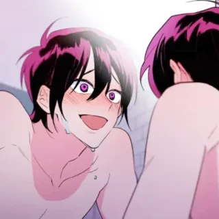 😀 动漫, 漫画, 粉色头发, 紫色眼睛, 男性, 卡通 telegram sticker