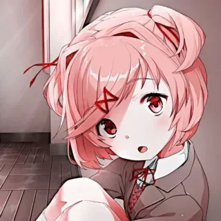 💗 Natsuki Doki Doki Literature Club! Anime, Manga, Natsuki, Doki Doki Literature Club!, słodka, różowe włosy, mundurek szkolny whatsapp sticker