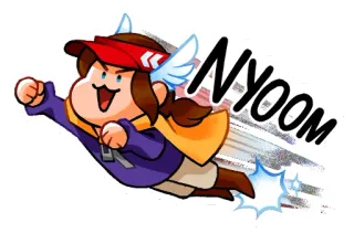 🦸‍♀️ NYOOM volando, velocidad, dibujos animados, alas, personaje telegram sticker