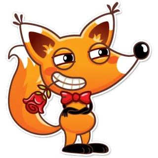 😏 renard, dessin animé, rose, animal, noeud papillon, personnage, autocollant telegram sticker