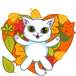 🍂 cat, autumn, fall, leaves, heart, sticker, cute, white cat telegram sticker