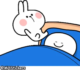 😝 @MHStickers coniglio, carino, dormire, cartone animato, adesivo, letto telegram sticker