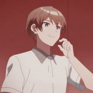 😊 anime, manga, nhân vật, cười, ăn, tóc nâu, bé trai telegram sticker