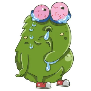 😢 mostro, carino, cartone animato, piangere, lacrime, sudare, verde, occhi telegram sticker