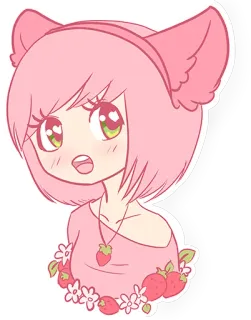 😯 anime girl, strawberry, kawaii, cute, pink hair, cat ears, chibi telegram sticker