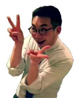 ✌ hombre, signo de paz, gafas, asiático, sonrisa, gestos con la mano telegram sticker