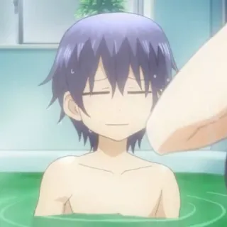 😑 anime, boy, bath, water, cute telegram sticker