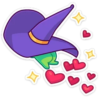 ❤️ strega, magia, cuori, cappello viola, cartone animato, adesivo telegram sticker