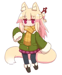 🧣 Anime, Kawaii, Lindo, Invierno, Zorro, Bufanda, Chaqueta telegram sticker