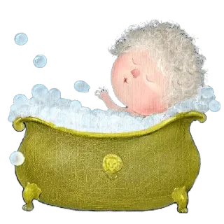🛀 ванна, пузыри, купание, ребенок, пена, вода, иллюстрация whatsapp sticker