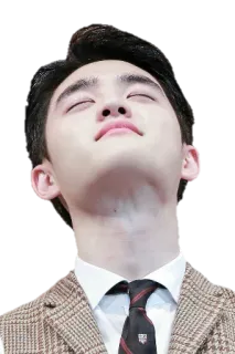 😌 man, portrait, necktie, closed eyes, indoors, person, asian, male telegram sticker
