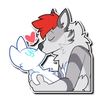 ❤️ you furry, anthropomorphic, kiss, love, wolf, cute, hug, romance, cartoon telegram sticker