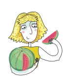 🍉 kobieta, arbuz, owoc, kreskówka, blond włosy telegram sticker
