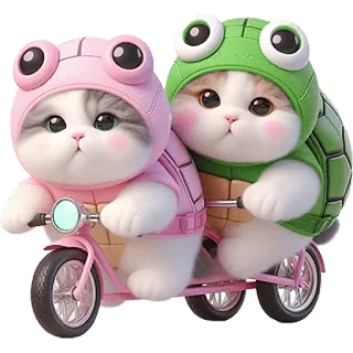 🚲 chats, tortue, chaton, vélo, animaux, mignon, art numérique whatsapp sticker