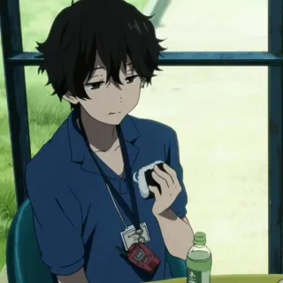 🎐 Houtarou Oreki Hyouka anime, boy, hyouka, houtarou oreki, eating, lunch, sitting telegram sticker