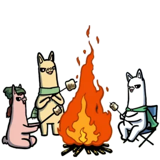 🔥 лама, костер, зефир, кемпинг, мультфильм whatsapp sticker